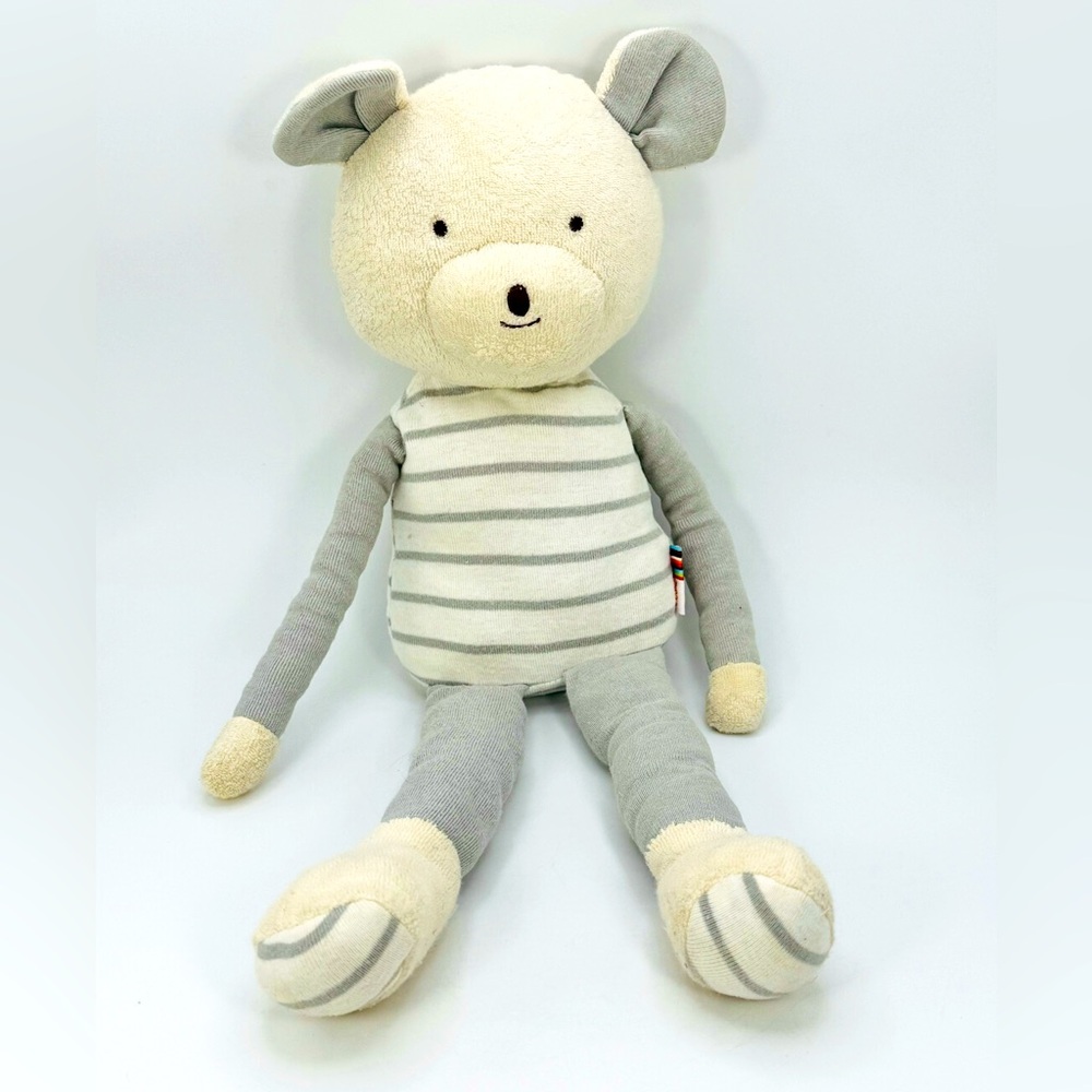 Knit Organic Cotton Teddy Bear Plush Striped Giggle Brand 14” Stuffed Animal.